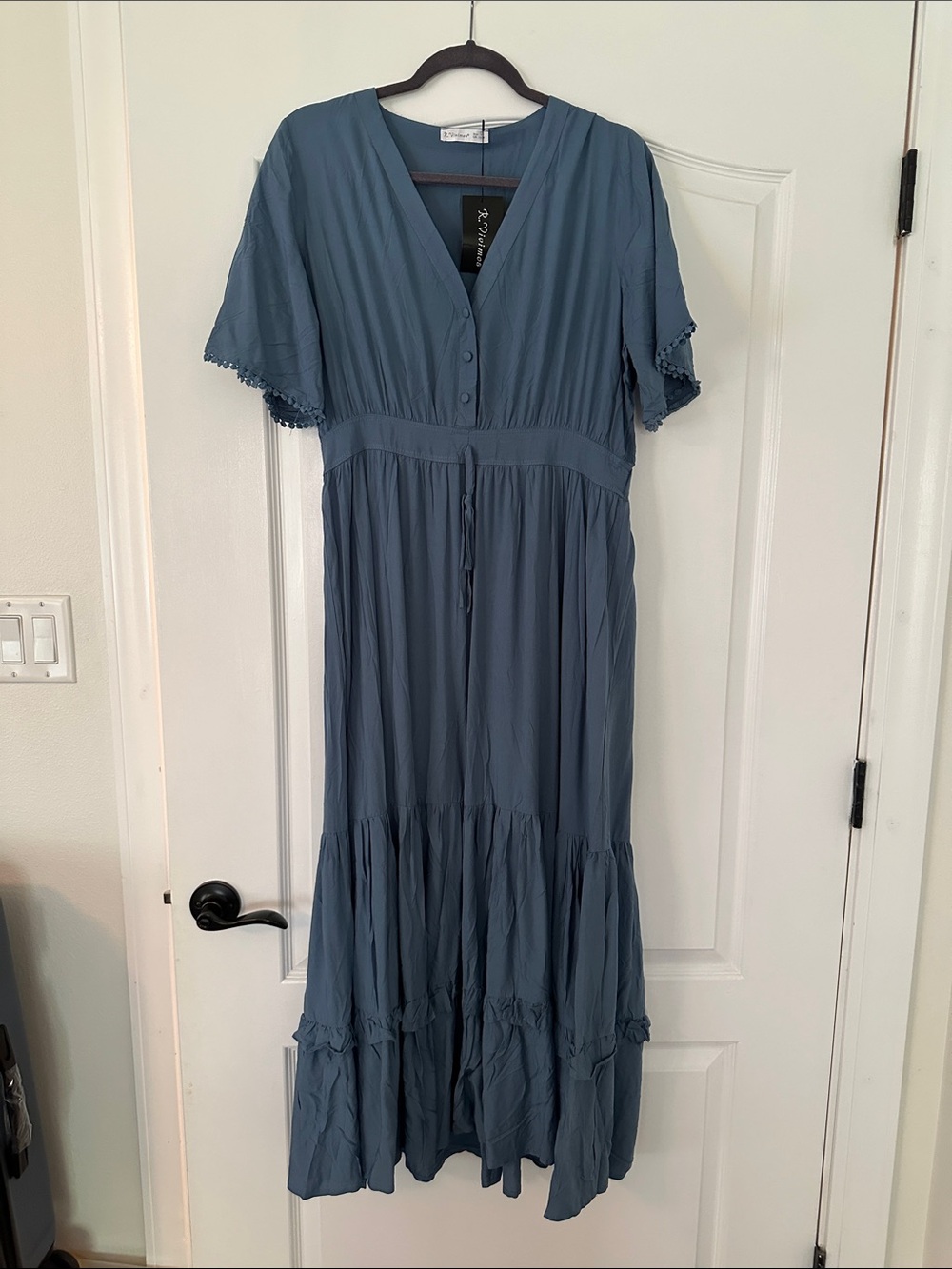 Blue Boho V-Neck Tiered Maxi Dress